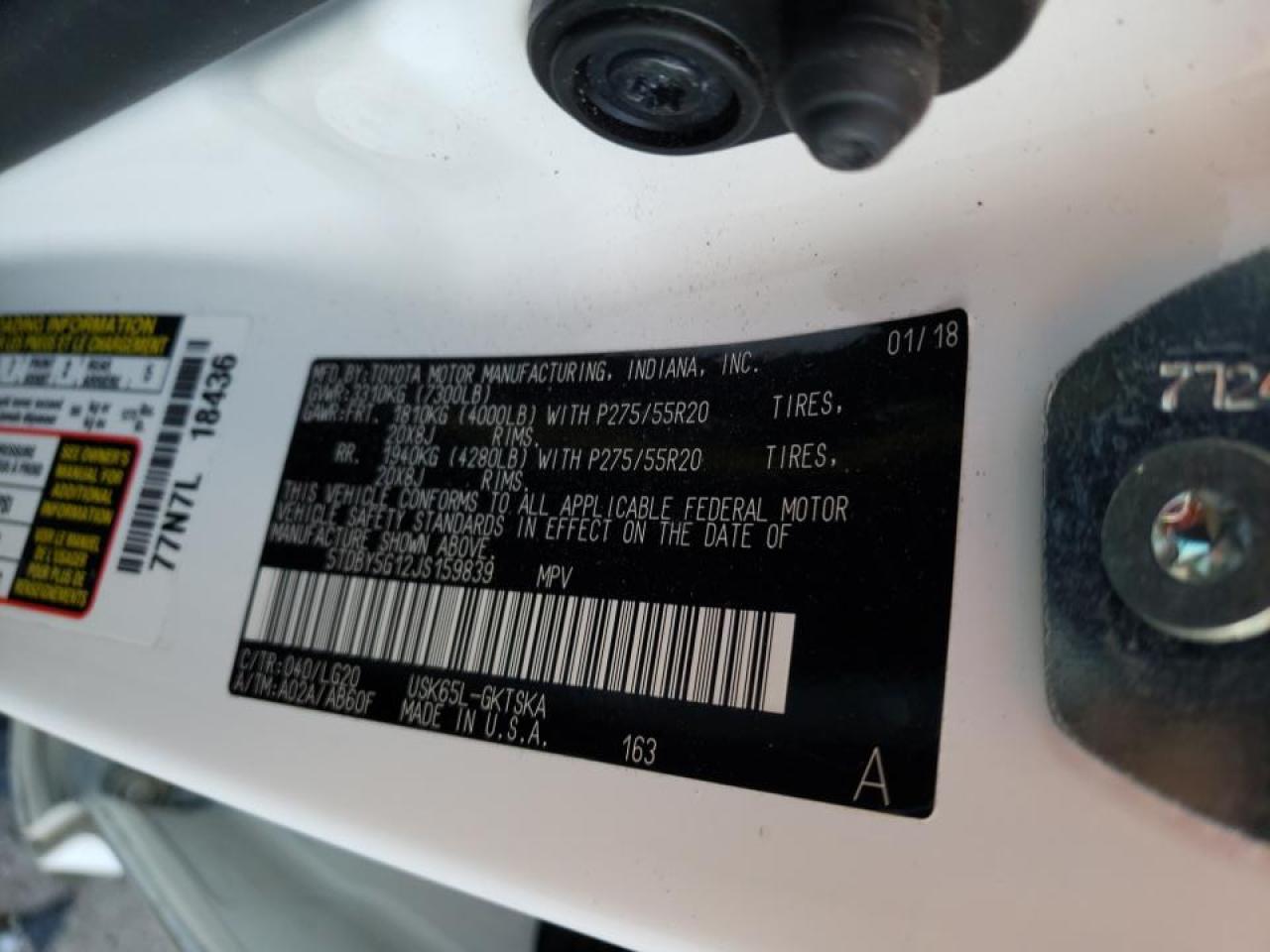 Photo 10 from auction – 2018 TOYOTA SEQUOIA SR with VIN 5TDBY5G12JS159839
