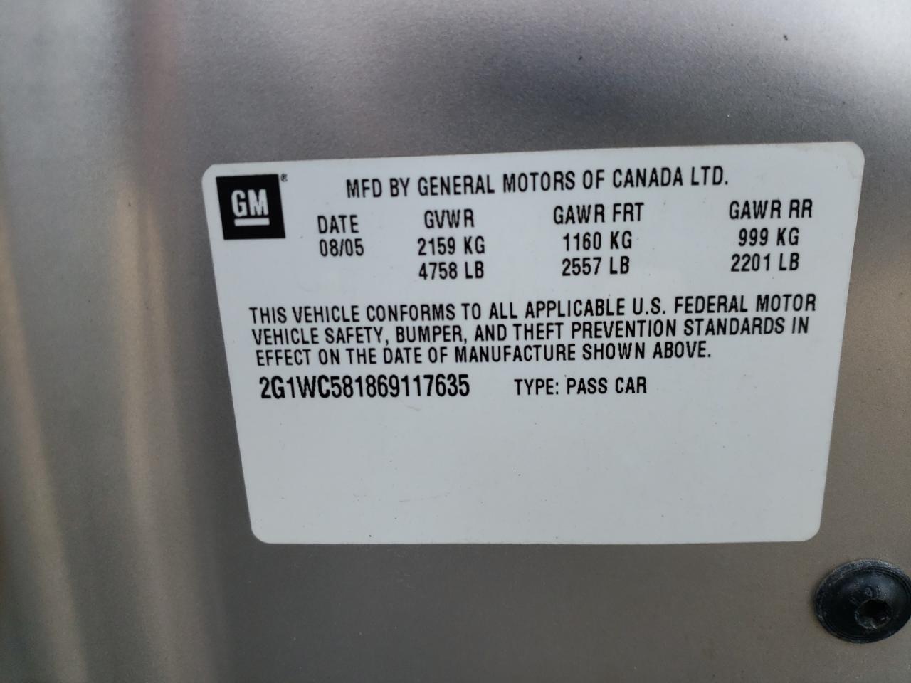 Zdjęcie 10 z aukcji – 2006 CHEVROLET IMPALA LT z VIN 2G1WC581869117635