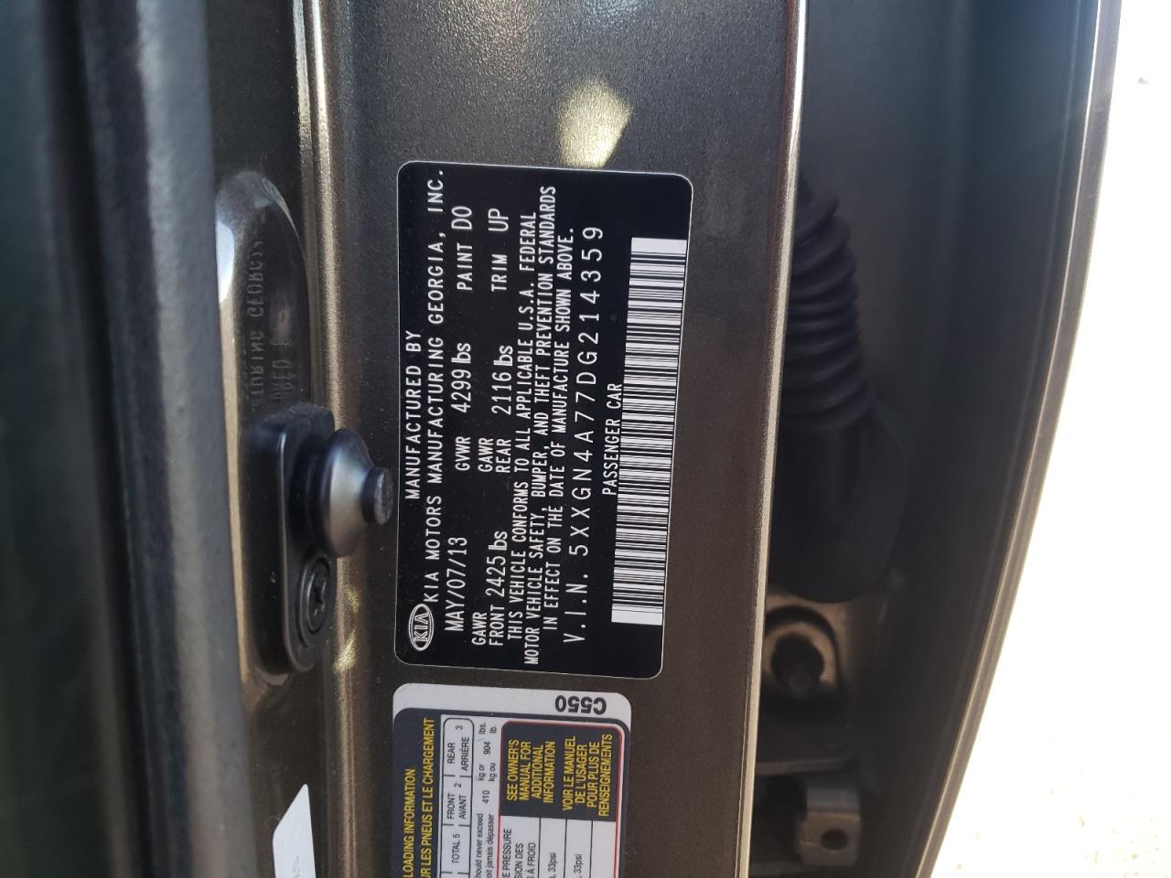 Zdjęcie 10 z aukcji – 2013 KIA OPTIMA EX z VIN 5XXGN4A77DG214359