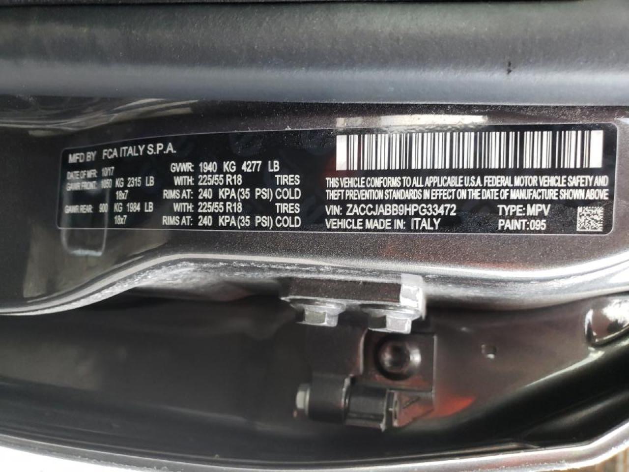 Photo 10 from auction – 2017 JEEP RENEGADE L with VIN ZACCJABB9HPG33472