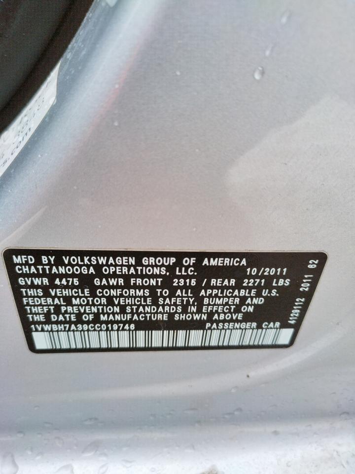Photo 10 from auction – 2012 VOLKSWAGEN PASSAT SE with VIN 1VWBH7A39CC019746
