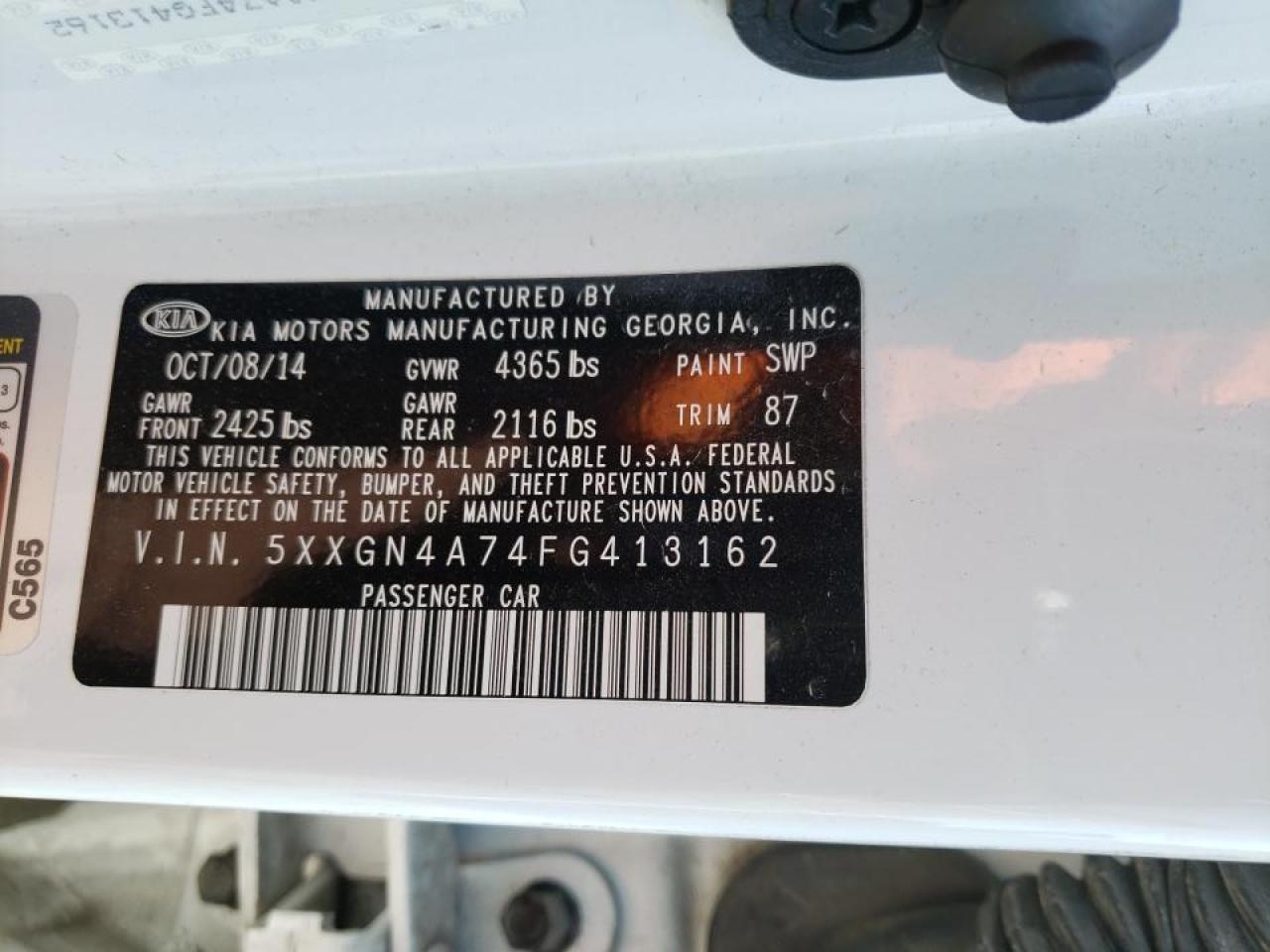 Photo 10 from auction – 2015 KIA OPTIMA EX with VIN 5XXGN4A74FG413162
