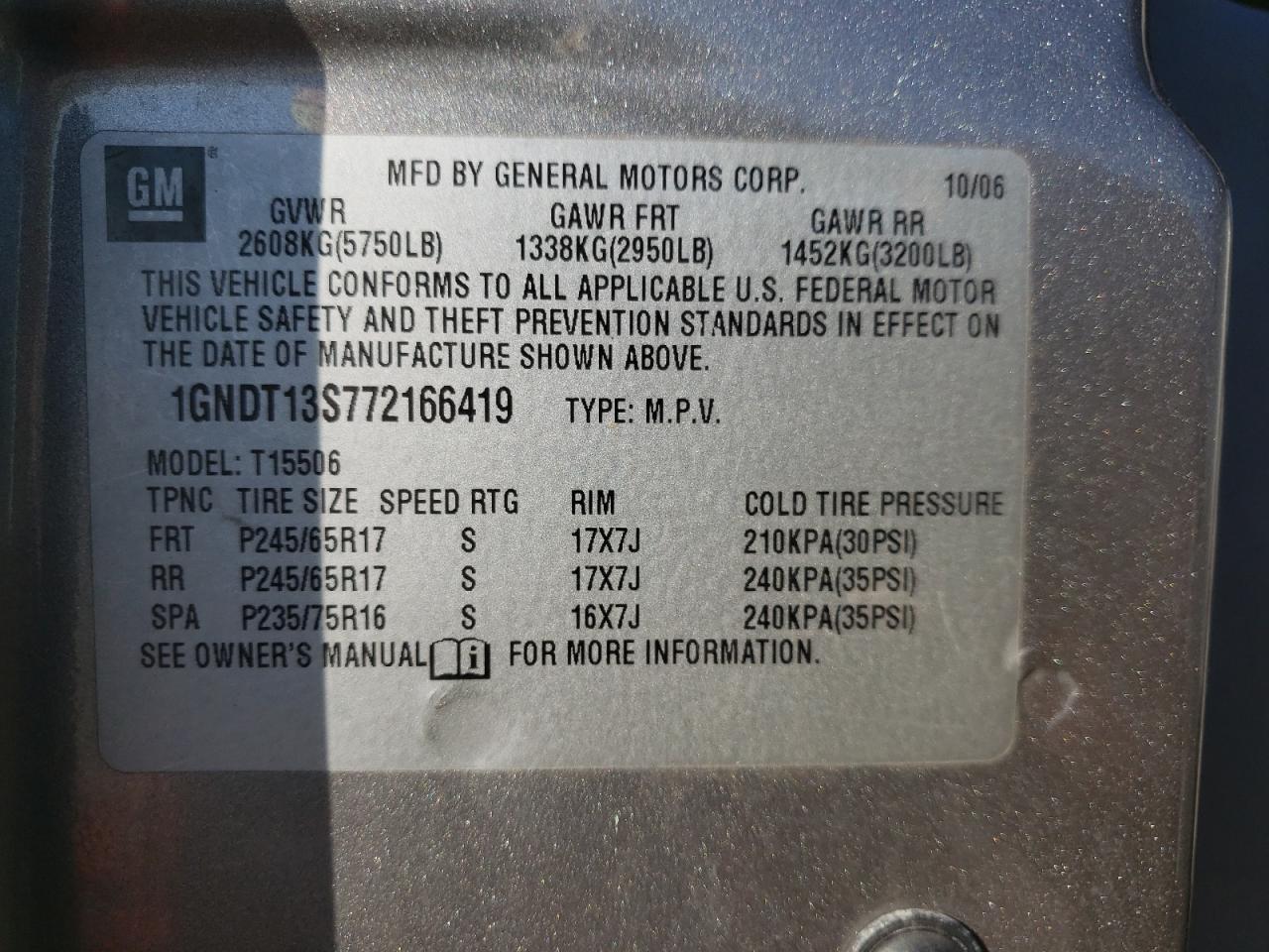 Photo 10 from auction – 2007 CHEVROLET TRAILBLAZE with VIN 1GNDT13S772166419