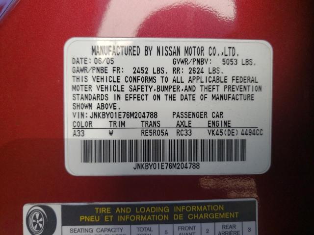 Photo 10 from auction – 2006 INFINITI M45 BASE with VIN JNKBY01E76M204788