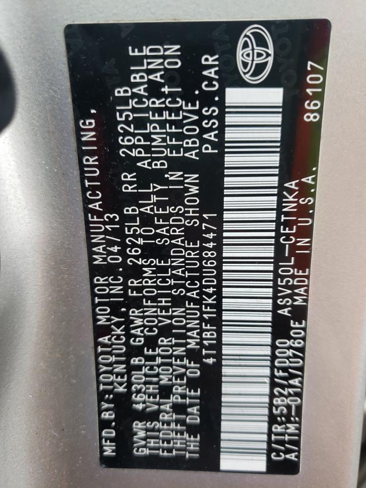 Photo 10 from auction – 2013 TOYOTA CAMRY L with VIN 4T1BF1FK4DU684471
