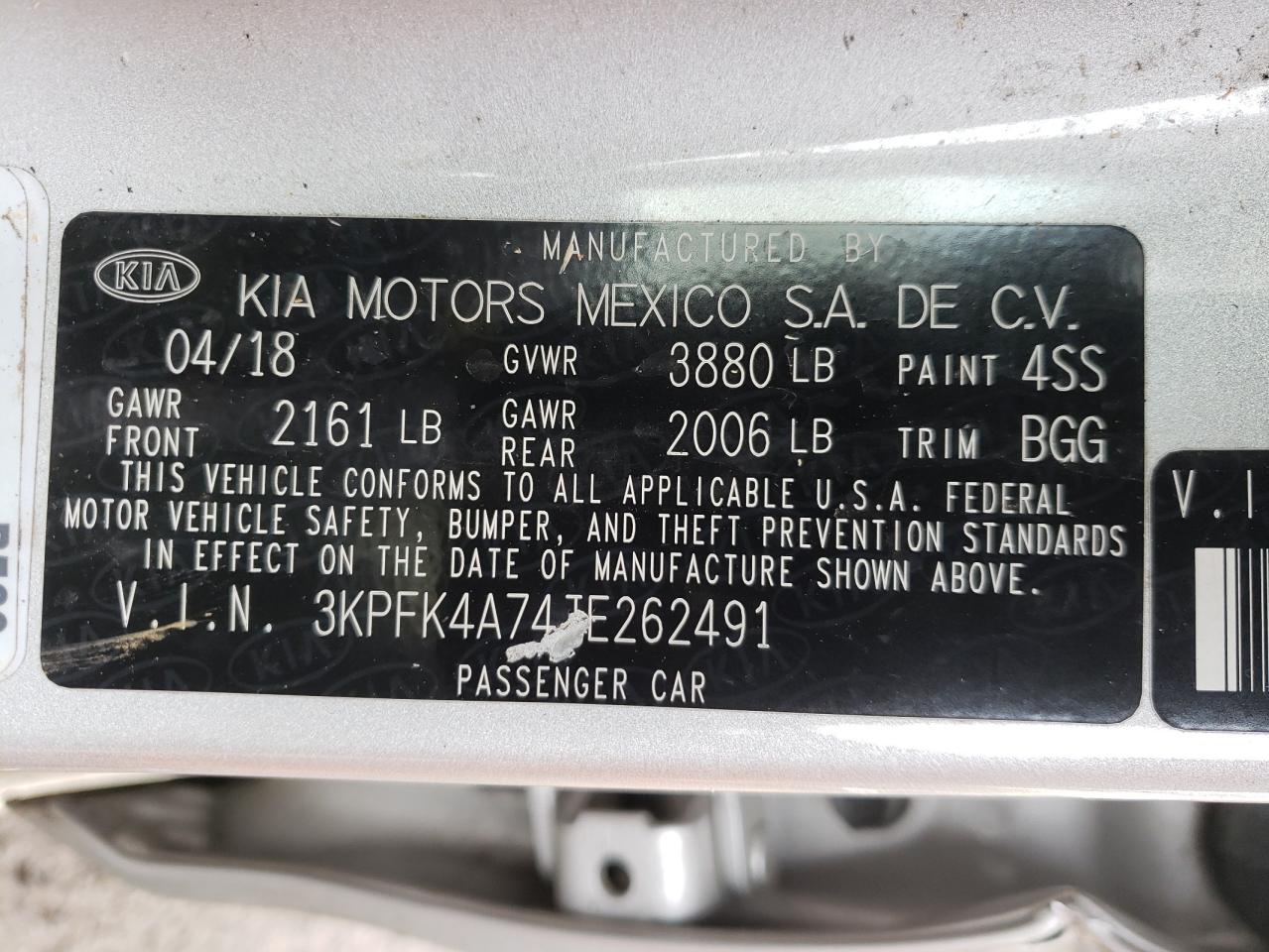 Photo 10 from auction – 2018 KIA FORTE LX with VIN 3KPFK4A74JE262491