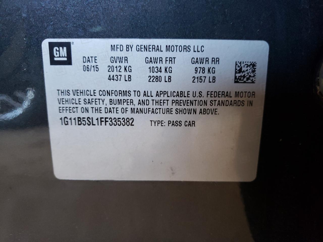 Photo 10 from auction – 2015 CHEVROLET MALIBU LS with VIN 1G11B5SL1FF335382
