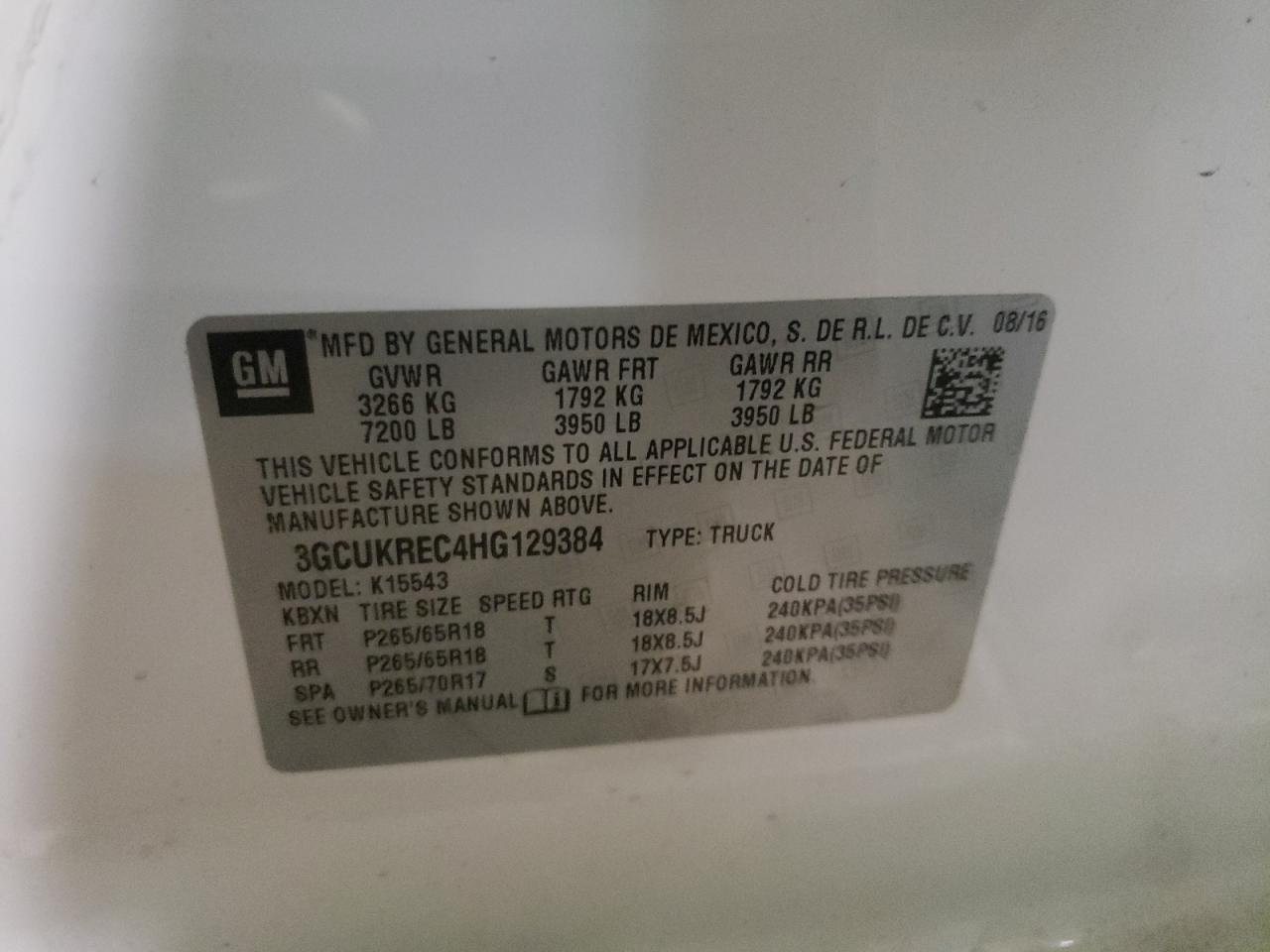 Photo 10 from auction – 2017 CHEVROLET SILVERADO with VIN 3GCUKREC4HG129384