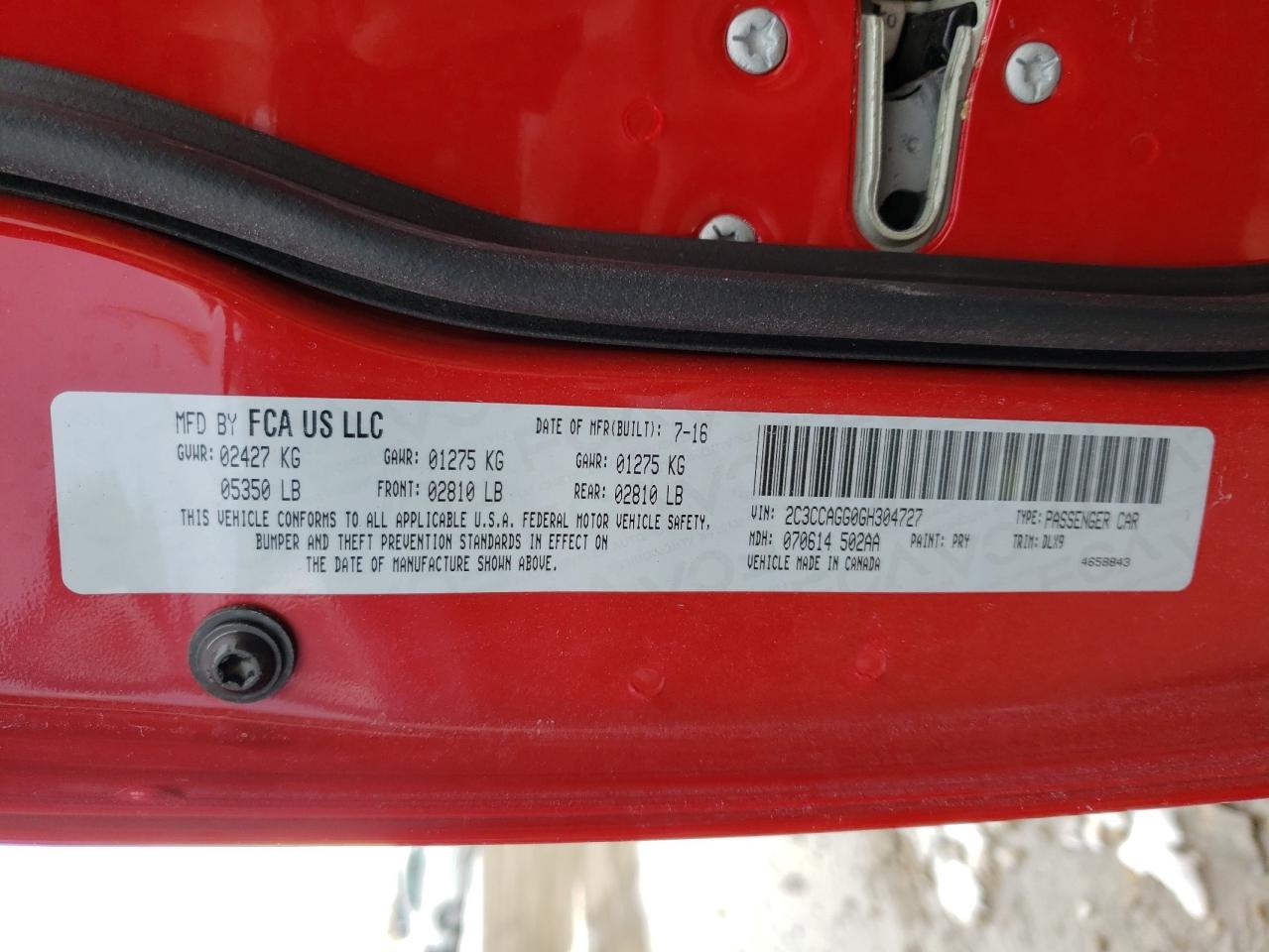Photo 10 from auction – 2016 CHRYSLER 300 S with VIN 2C3CCAGG0GH304727