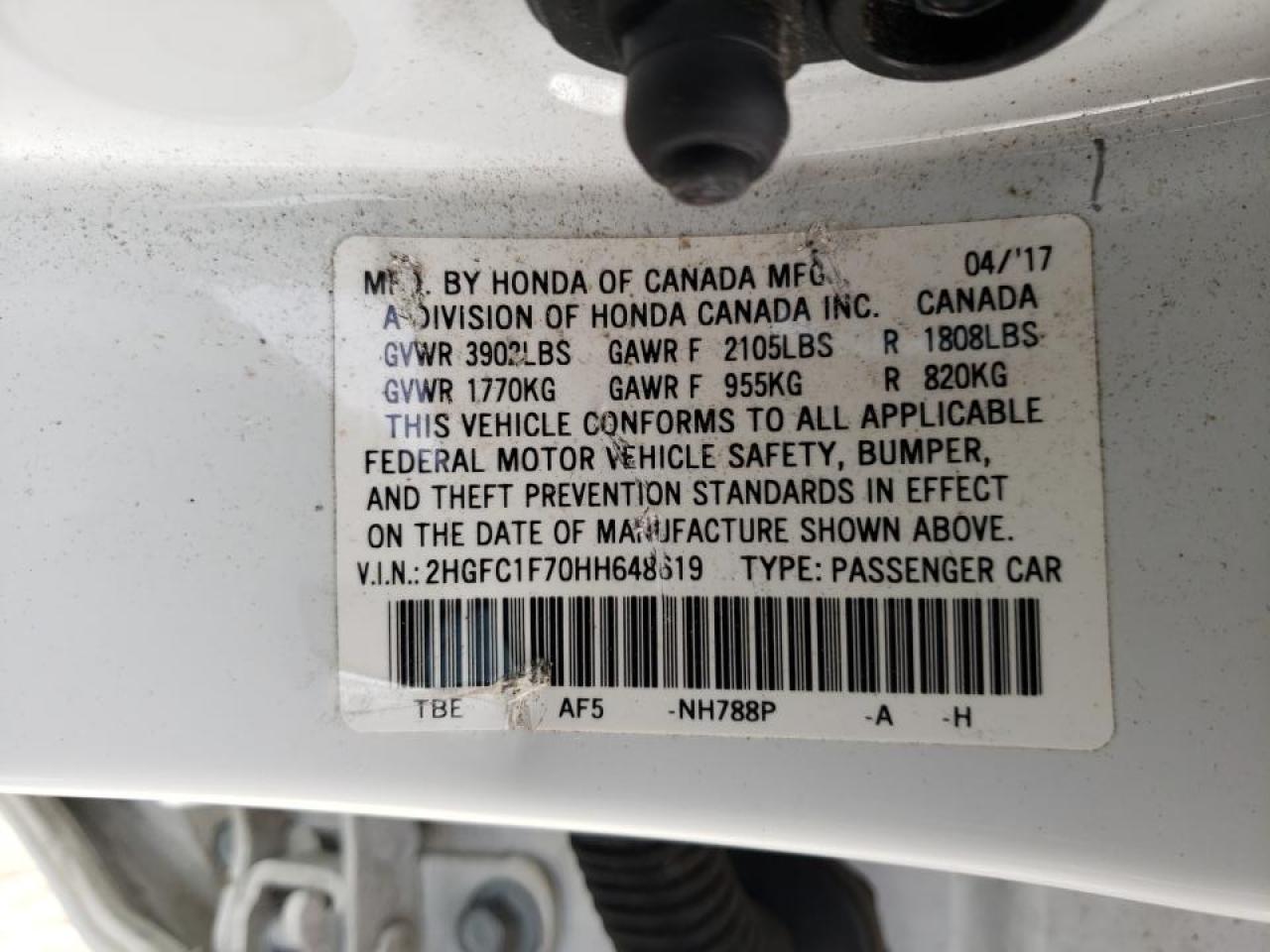 Photo 10 from auction – 2017 HONDA CIVIC EXL with VIN 2HGFC1F70HH648619