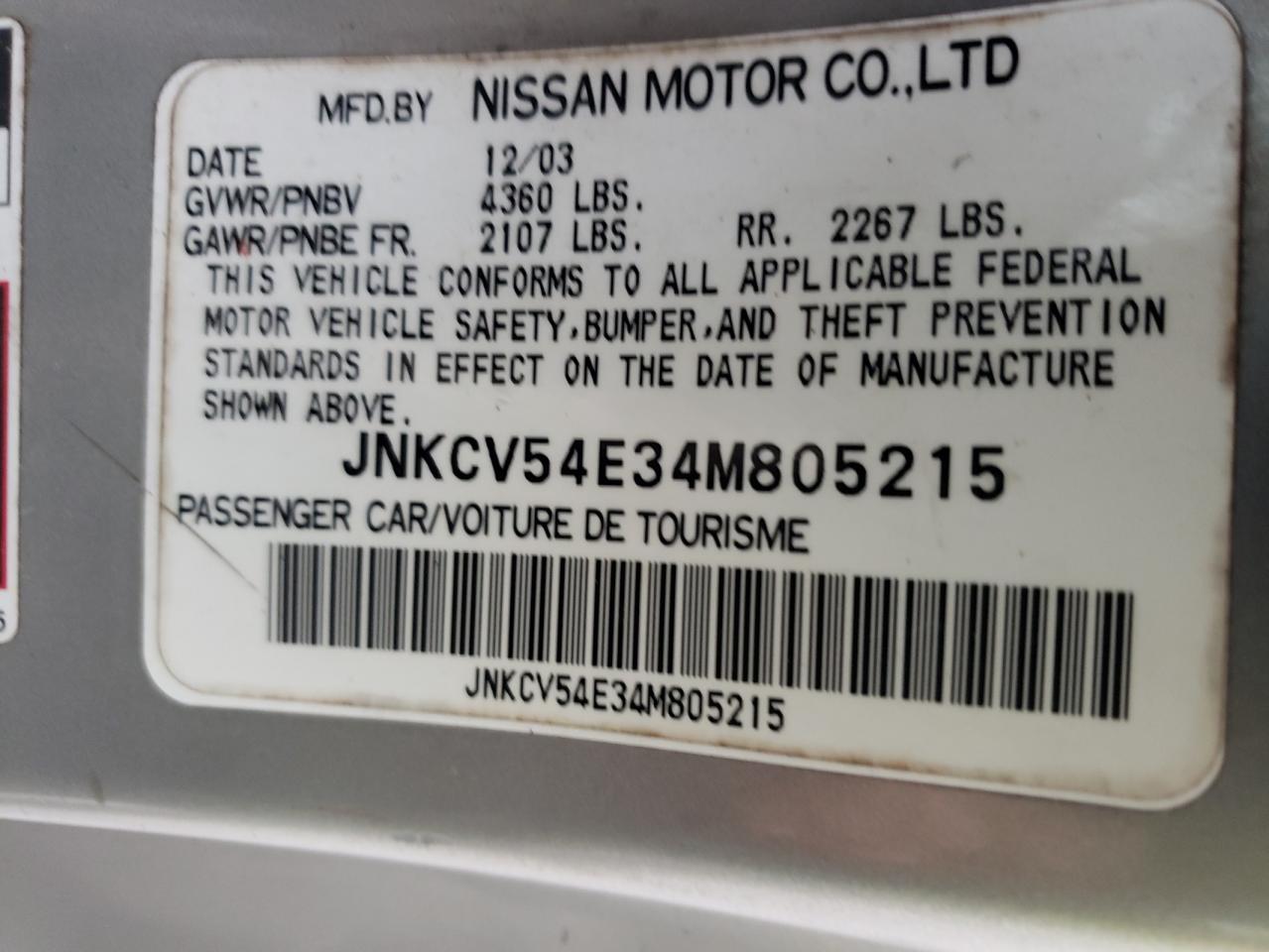 Photo 10 from auction – 2004 INFINITI G35 with VIN JNKCV54E34M805215