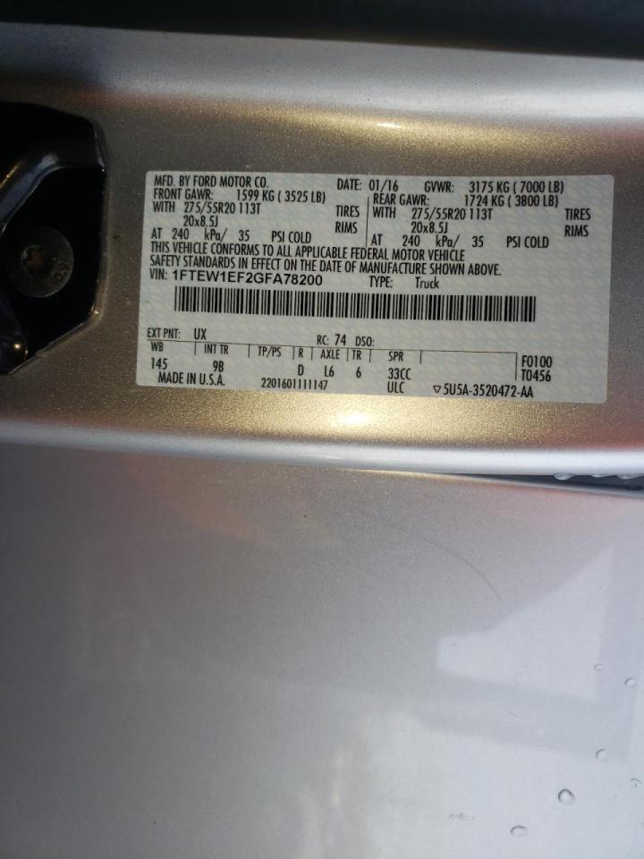 Photo 10 from auction – 2016 FORD F150 SUPER with VIN 1FTEW1EF2GFA78200