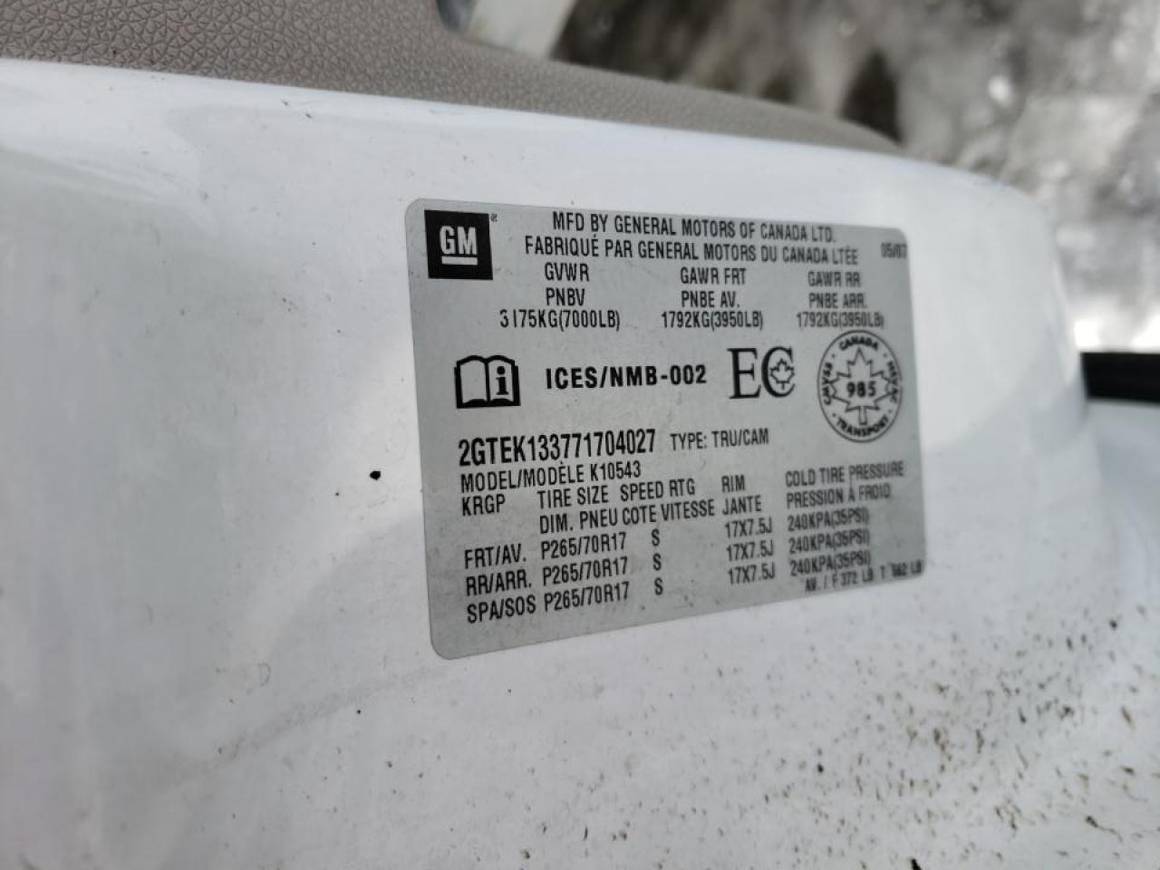 Photo 10 from auction – 2007 GMC NEW SIERRA with VIN 2GTEK133771704027