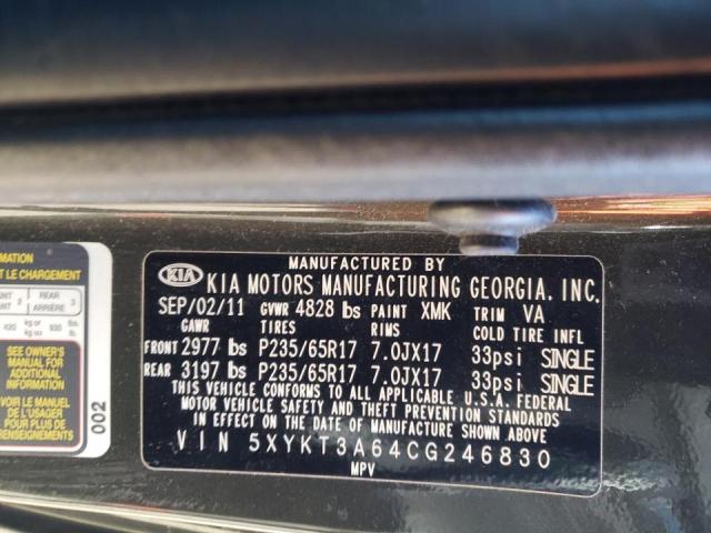 Photo 10 from auction – 2012 KIA SORENTO BA with VIN 5XYKT3A64CG246830