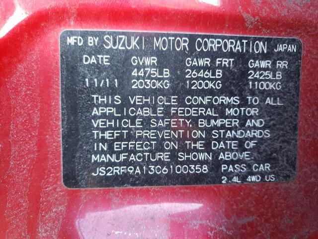 Photo 10 from auction – 2012 SUZUKI KIZASHI S with VIN JS2RF9A13C6100358