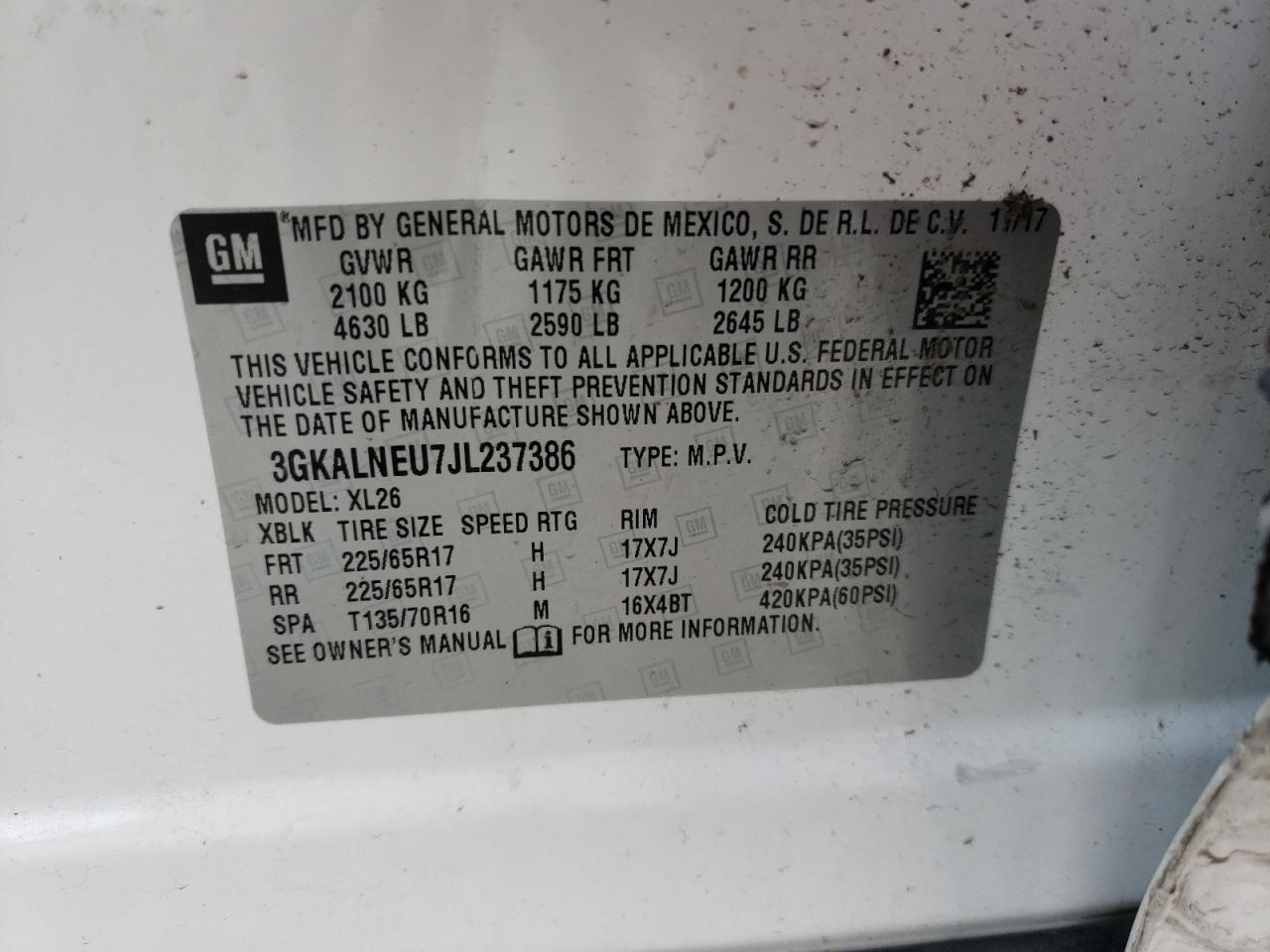 Photo 10 from auction – 2018 GMC TERRAIN SL with VIN 3GKALNEU7JL237386