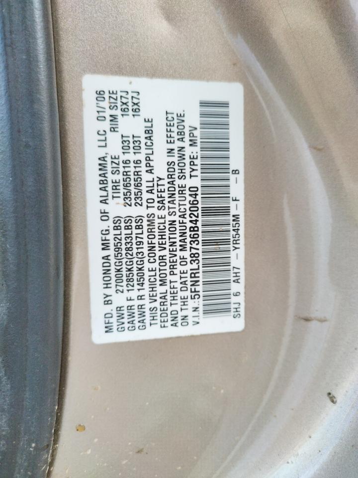 Photo 10 from auction – 2006 HONDA ODYSSEY EX with VIN 5FNRL38736B420640