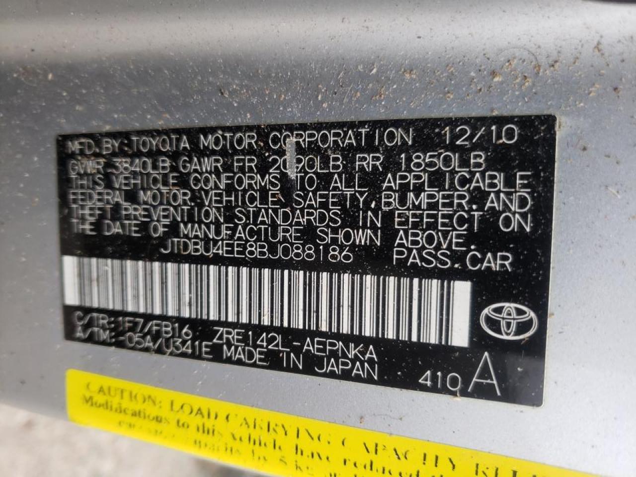 Photo 10 from auction – 2011 TOYOTA COROLLA BA with VIN JTDBU4EE8BJ088186