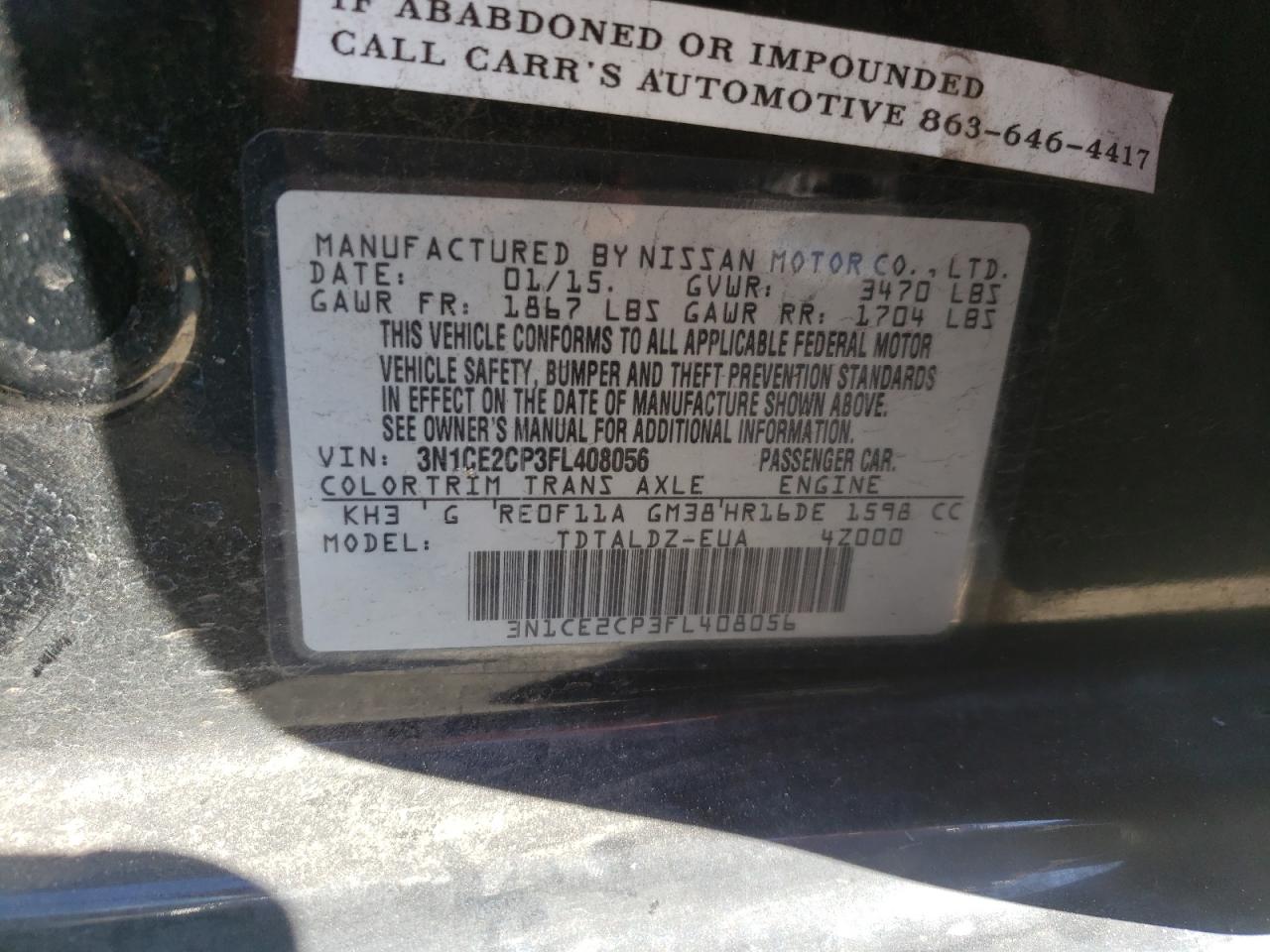 Photo 10 from auction – 2015 NISSAN VERSA NOTE with VIN 3N1CE2CP3FL408056