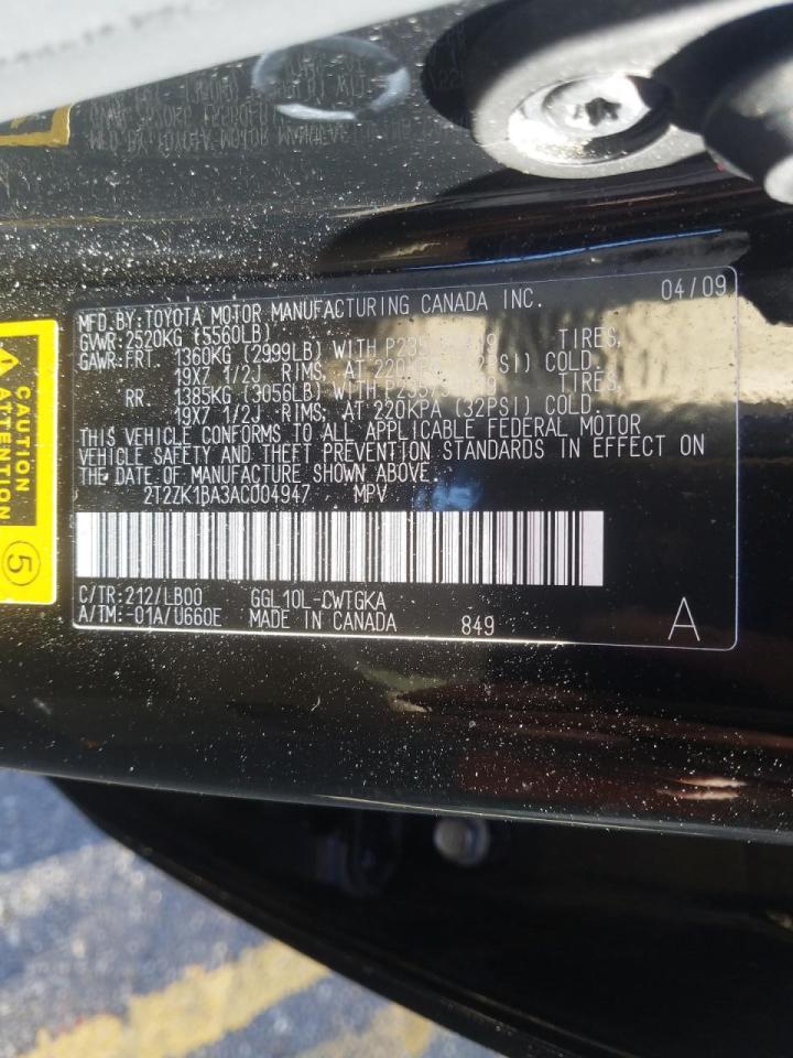 Photo 10 from auction – 2010 LEXUS RX 350 with VIN 2T2ZK1BA3AC004947