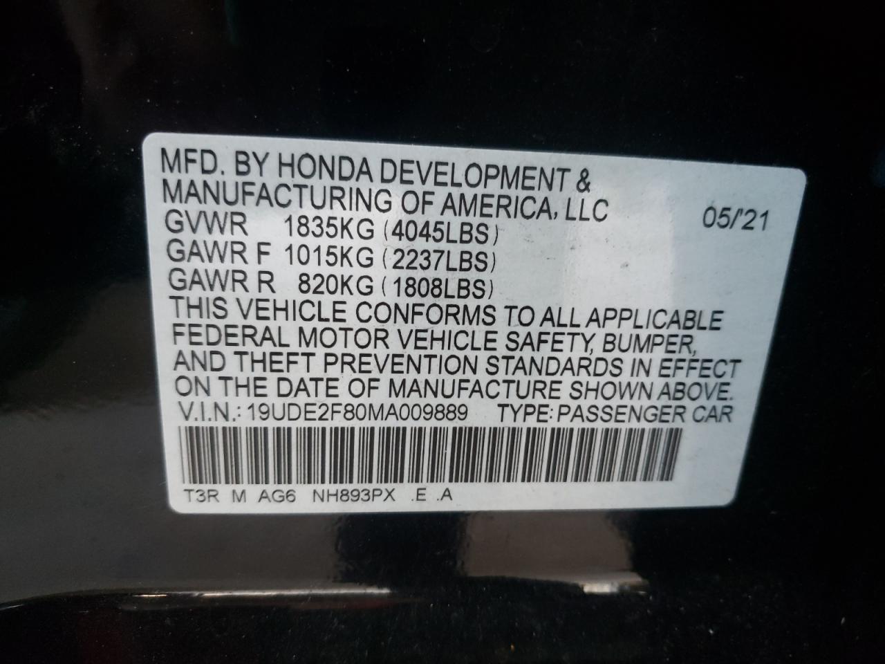 Photo 10 from auction – 2021 ACURA ILX PREMIU with VIN 19UDE2F80MA009889