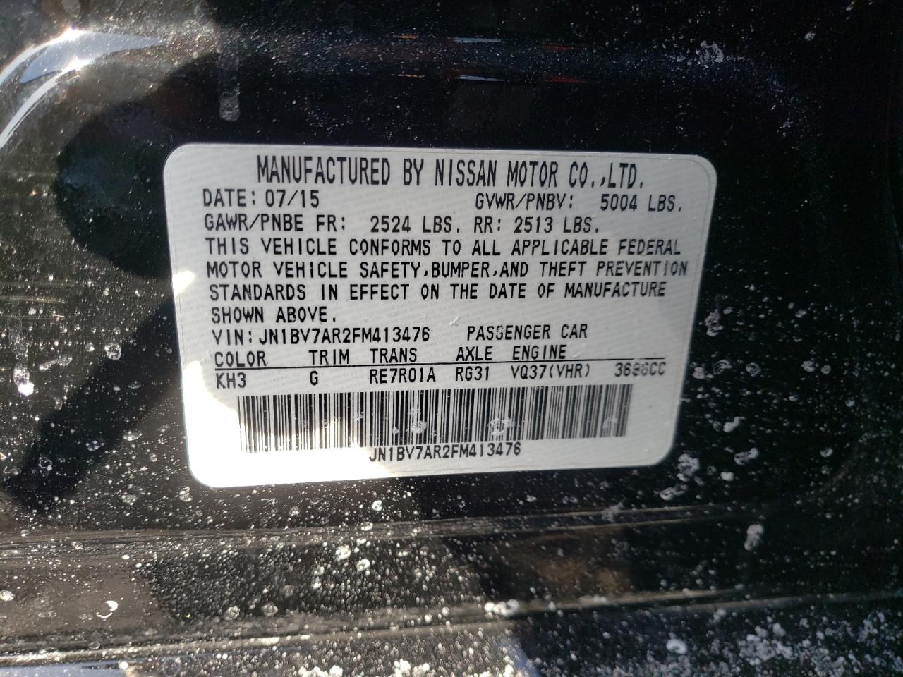 Photo 10 from auction – 2015 INFINITI Q50 BASE with VIN JN1BV7AR2FM413476