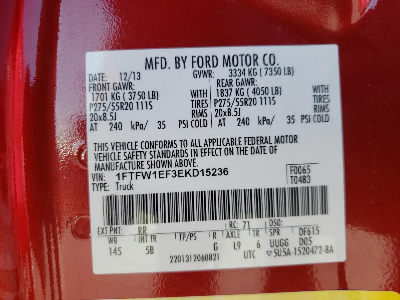 Photo 10 from auction – 2014 FORD F150 SUPER with VIN 1FTFW1EF3EKD15236