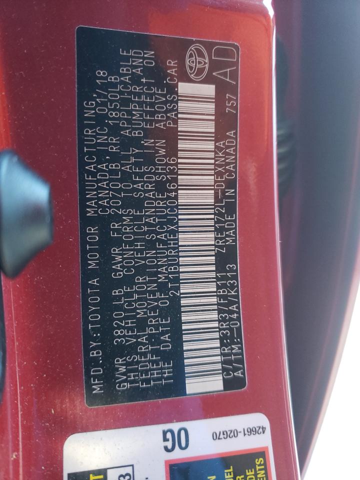 Photo 10 from auction – 2018 TOYOTA COROLLA L with VIN 2T1BURHEXJC046136
