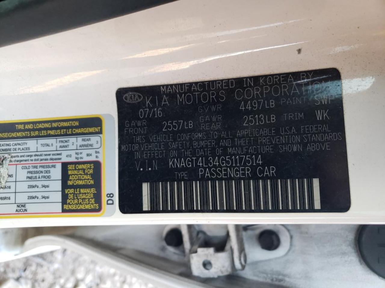 صورة رقم 10 من المزاد - 2016 KIA OPTIMA LX مع VIN KNAGT4L34G5117514