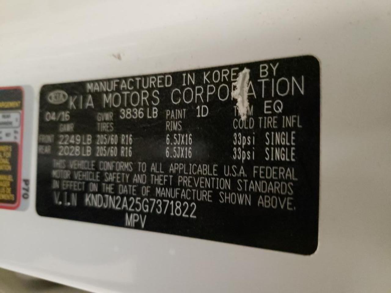 Photo 10 from auction – 2016 KIA SOUL with VIN KNDJN2A25G7371822