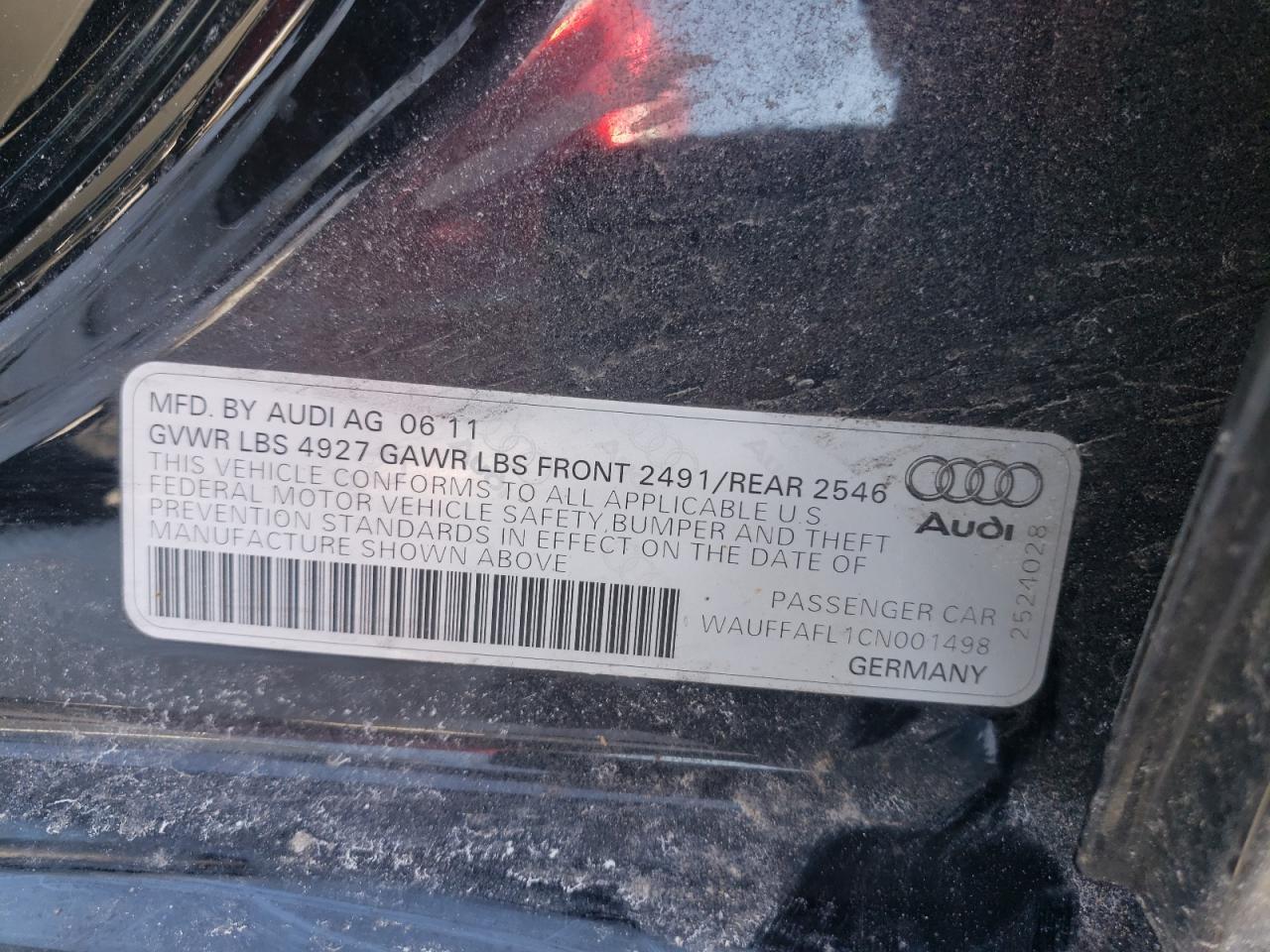 Photo 10 from auction – 2012 AUDI A4 PREMIUM with VIN WAUFFAFL1CN001498