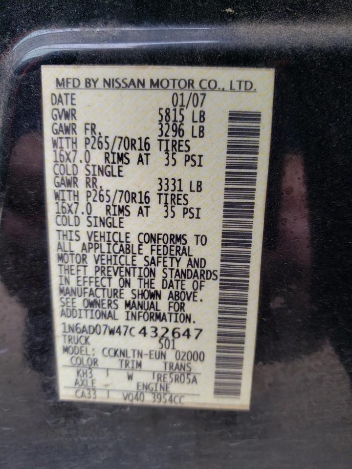 Photo 10 from auction – 2007 NISSAN FRONTIER C with VIN 1N6AD07W47C432647