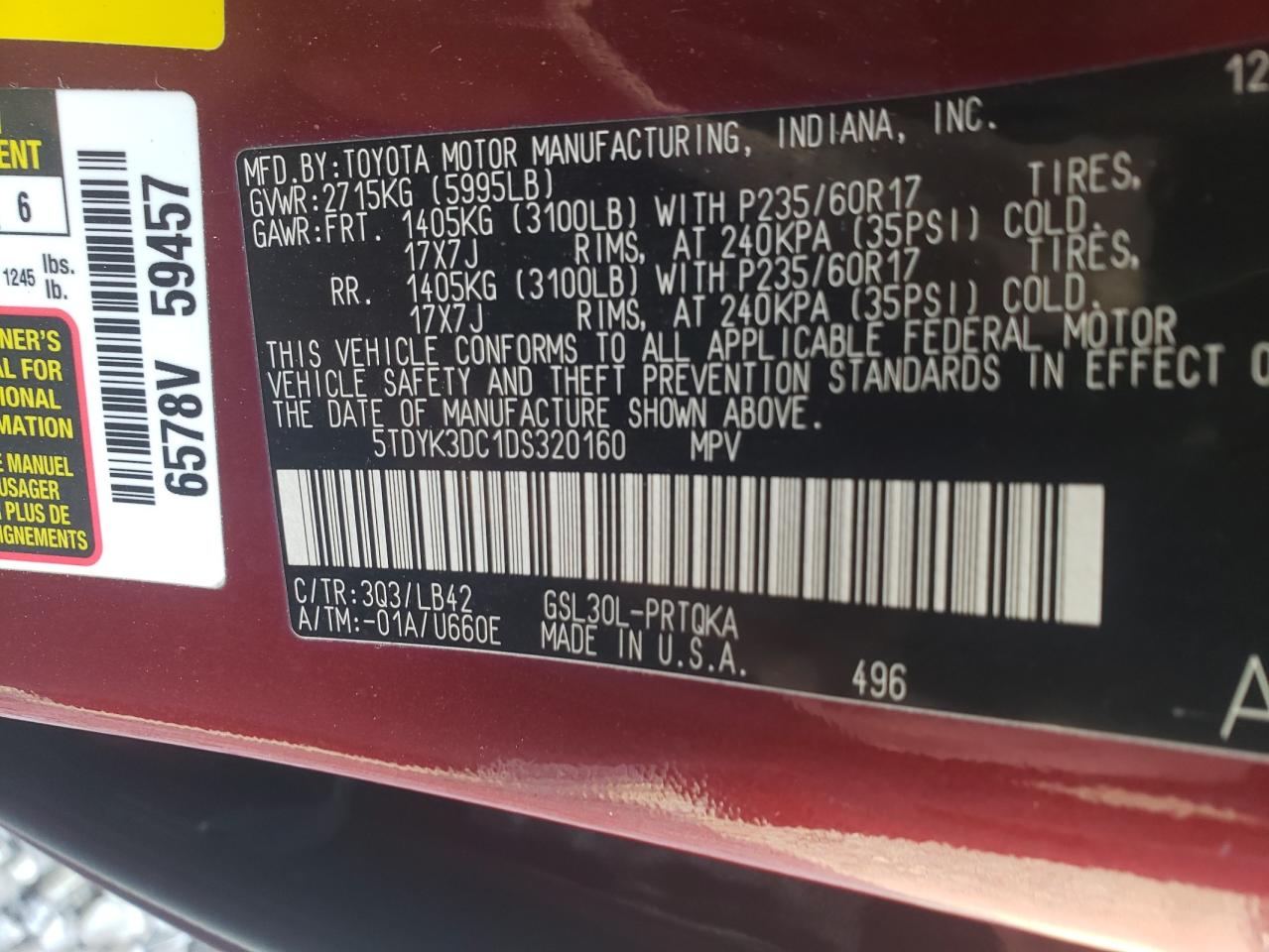 Photo 10 from auction – 2013 TOYOTA SIENNA with VIN 5TDYK3DC1DS320160