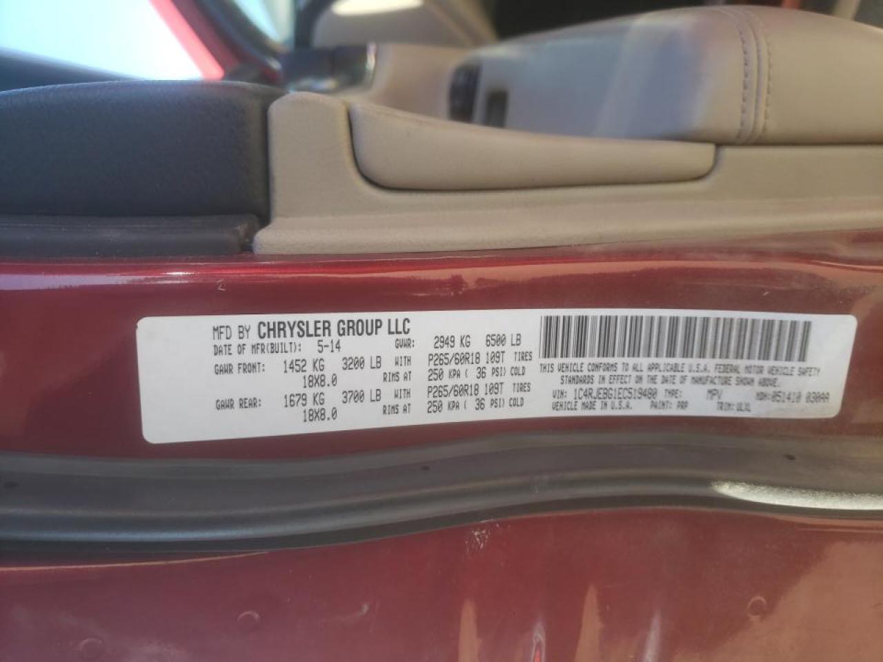 Photo 10 from auction – 2014 JEEP GRAND CHER with VIN 1C4RJEBG1EC519480