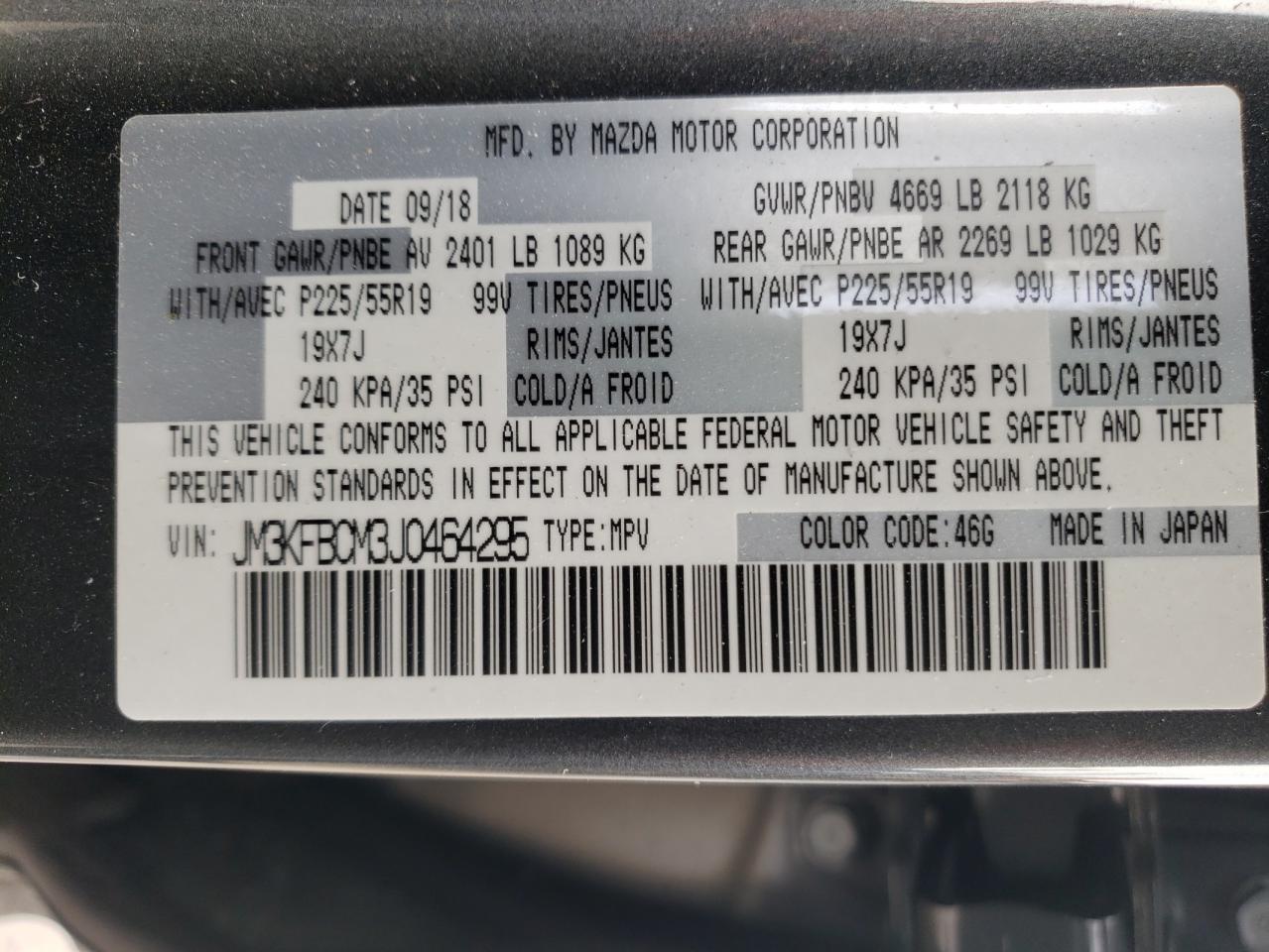 Photo 10 from auction – 2018 MAZDA CX-5 TOURI with VIN JM3KFBCM3J0464295