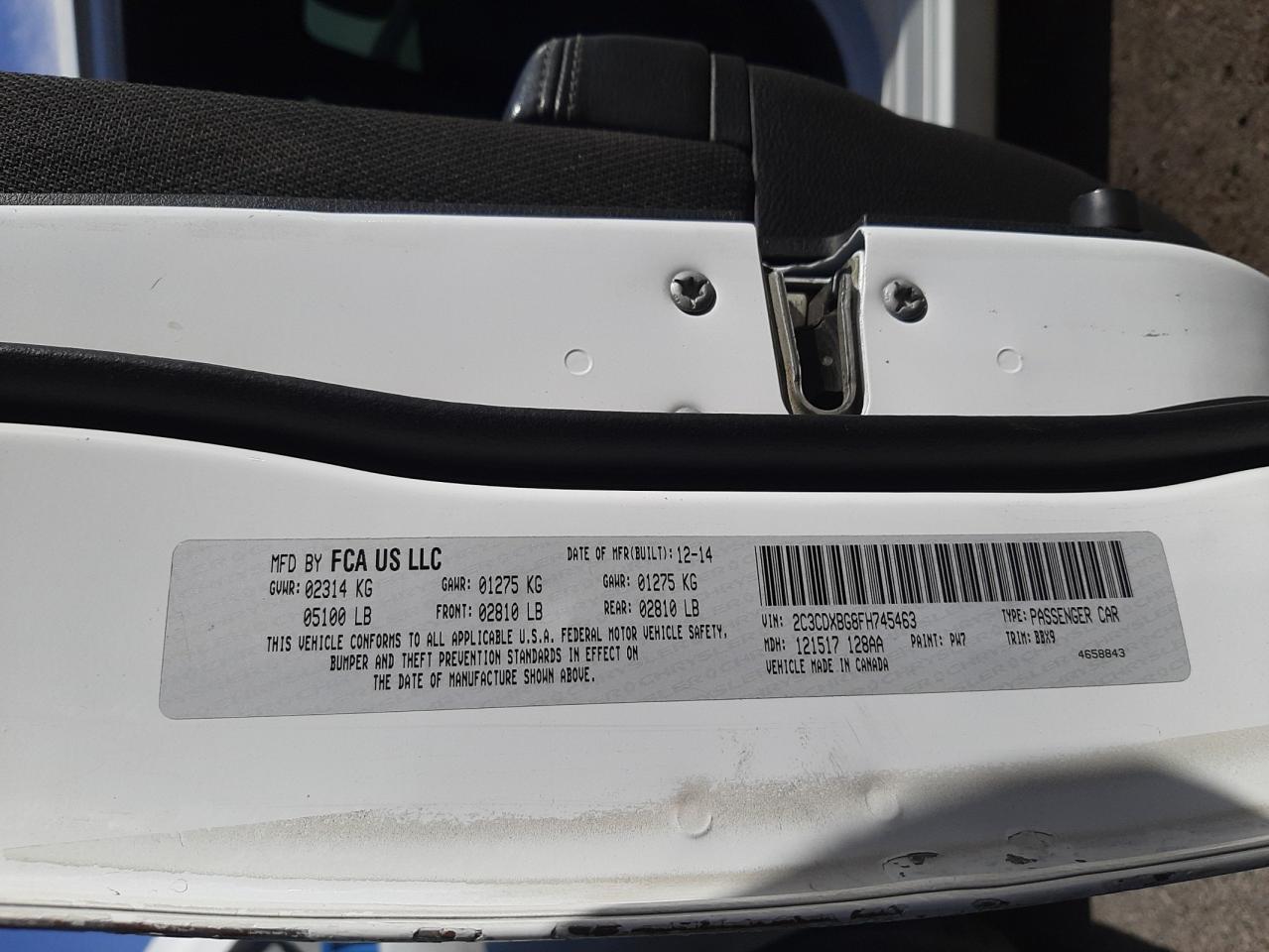 Photo 10 from auction – 2015 DODGE CHARGER SE with VIN 2C3CDXBG8FH745463