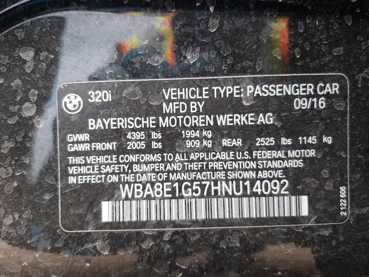 Photo 10 from auction – 2017 BMW 320 I with VIN WBA8E1G57HNU14092