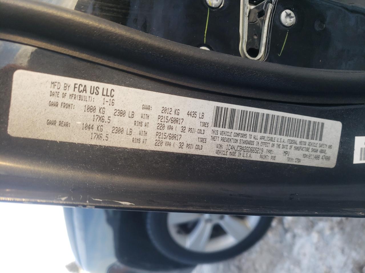 Photo 10 from auction – 2016 JEEP COMPASS SP with VIN 1C4NJCBA2GD665219