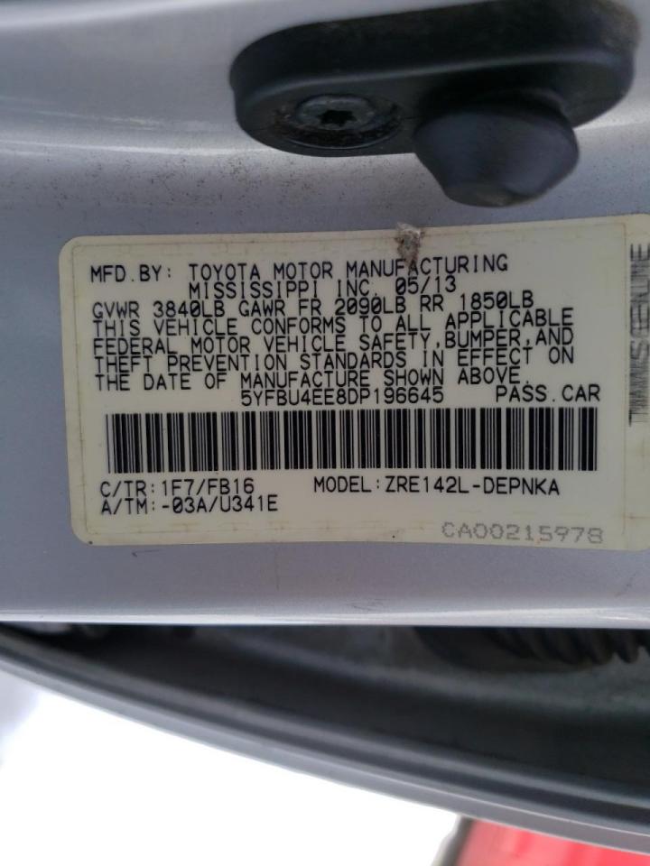 Photo 10 from auction – 2013 TOYOTA COROLLA BA with VIN 5YFBU4EE8DP196645