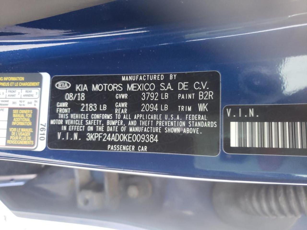 Photo 10 from auction – 2019 KIA FORTE FE with VIN 3KPF24AD0KE009384