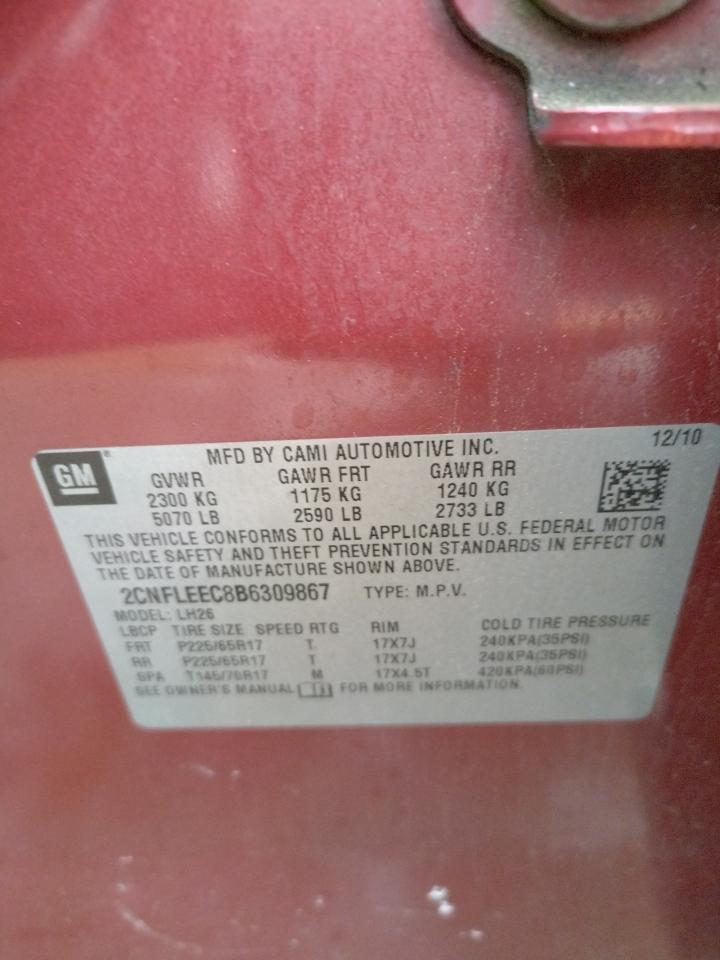 Photo 10 from auction – 2011 CHEVROLET EQUINOX LT with VIN 2CNFLEEC8B6309867