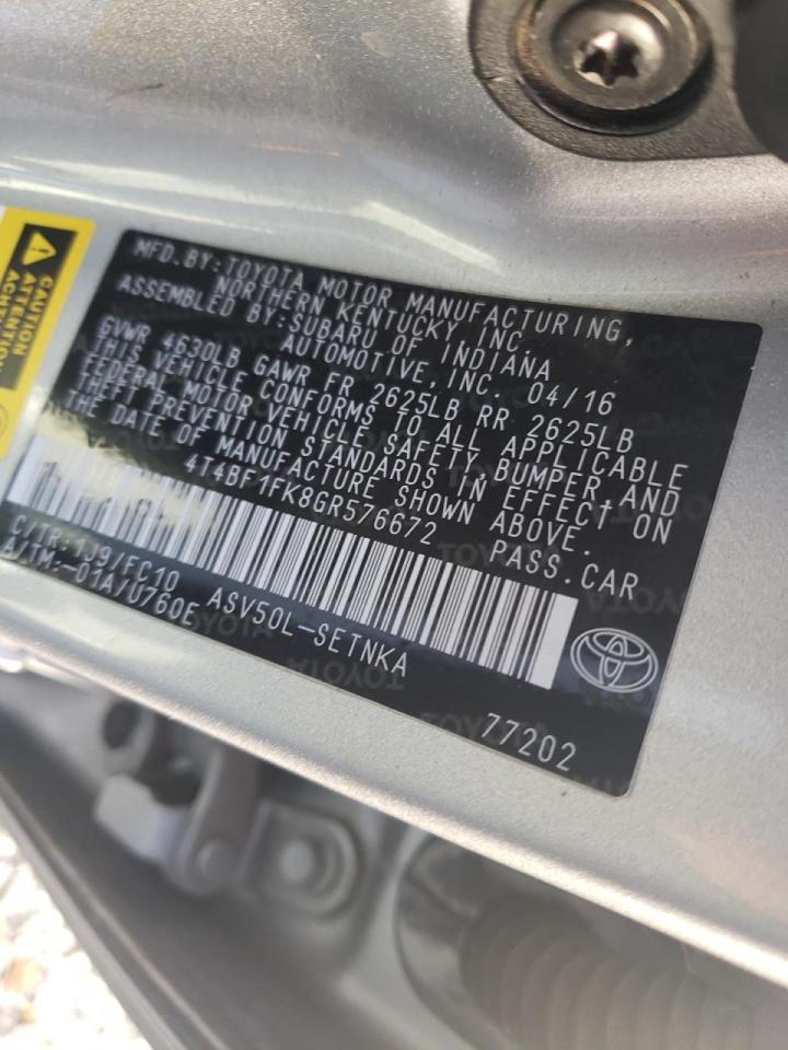 Photo 10 from auction – 2016 TOYOTA CAMRY LE with VIN 4T4BF1FK8GR576672