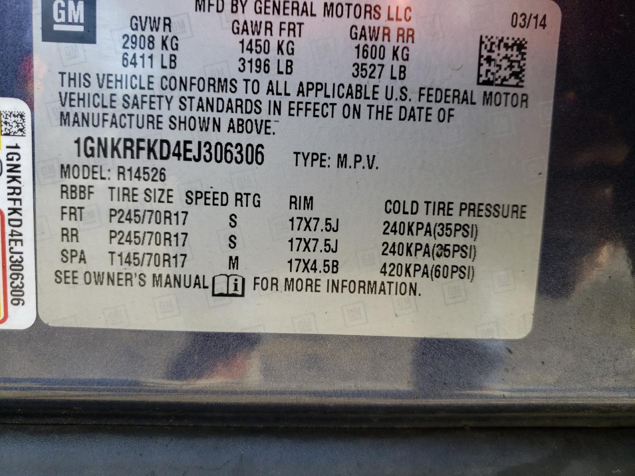 Photo 10 from auction – 2014 CHEVROLET TRAVERSE L with VIN 1GNKRFKD4EJ306306