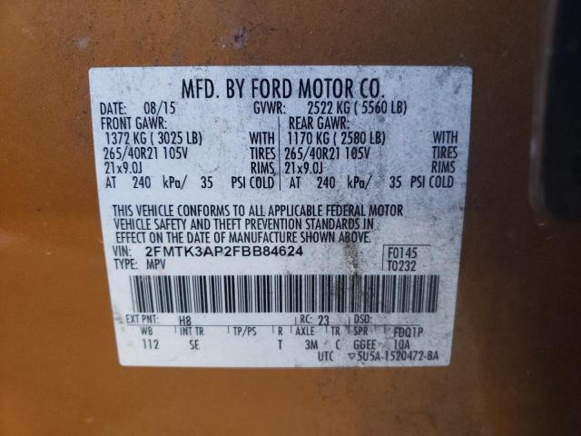 Photo 10 from auction – 2015 FORD EDGE SPORT with VIN 2FMTK3AP2FBB84624
