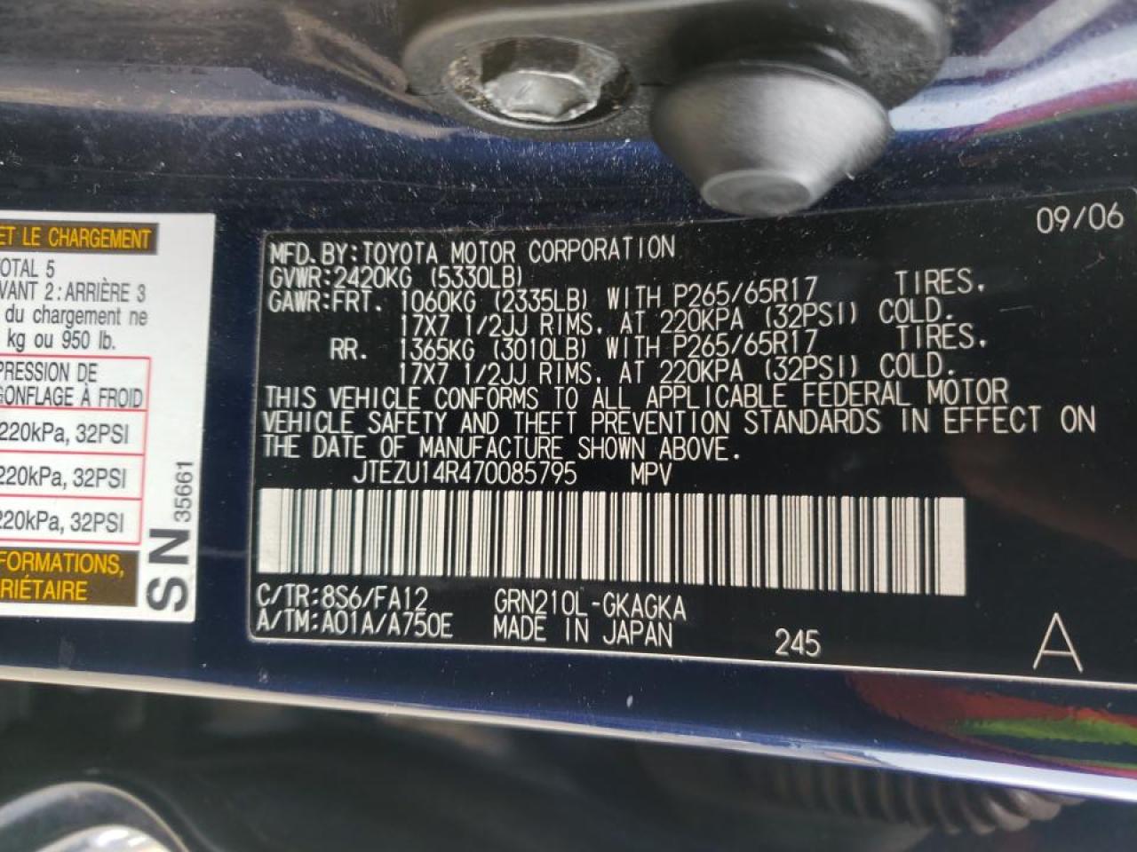 Photo 10 from auction – 2007 TOYOTA 4RUNNER SR with VIN JTEZU14R470085795