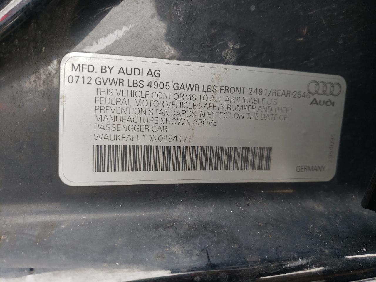 Photo 10 from auction – 2013 AUDI A4 PRESTIG with VIN WAUKFAFL1DN015417