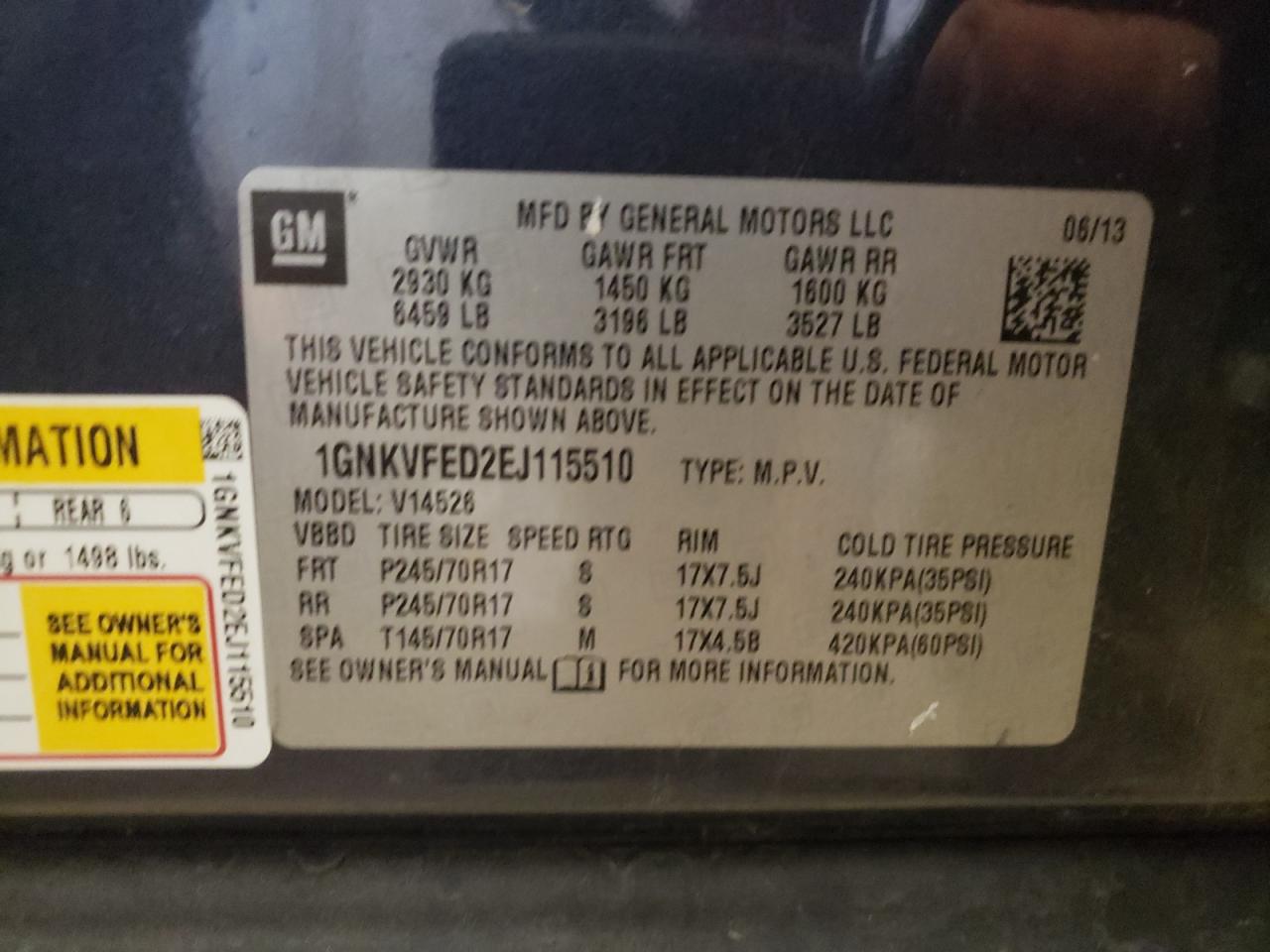 Photo 10 from auction – 2014 CHEVROLET TRAVERSE L with VIN 1GNKVFED2EJ115510