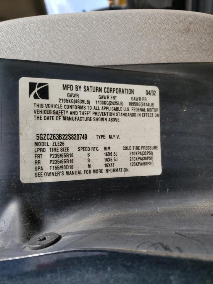 Photo 10 from auction – 2002 SATURN VUE with VIN 5GZCZ63B22S820749