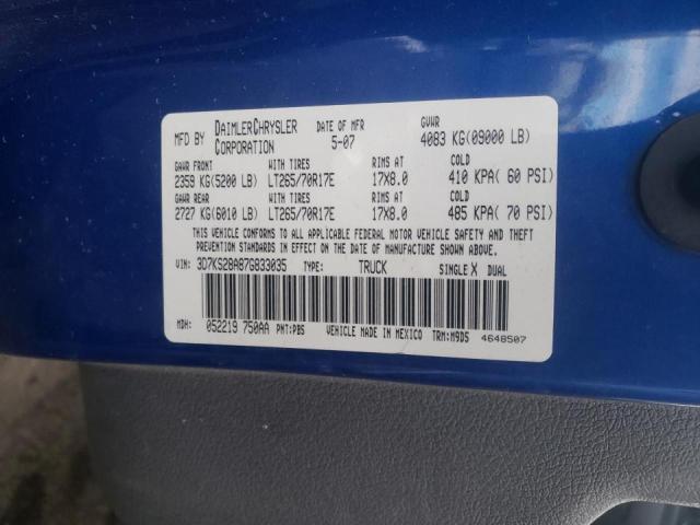 Photo 10 from auction – 2007 DODGE RAM 2500 S with VIN 3D7KS28A87G833035