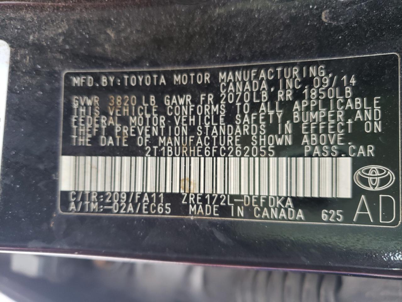 Фото 10 с аукциона – 2015 TOYOTA COROLLA с VIN 2T1BURHE6FC262055